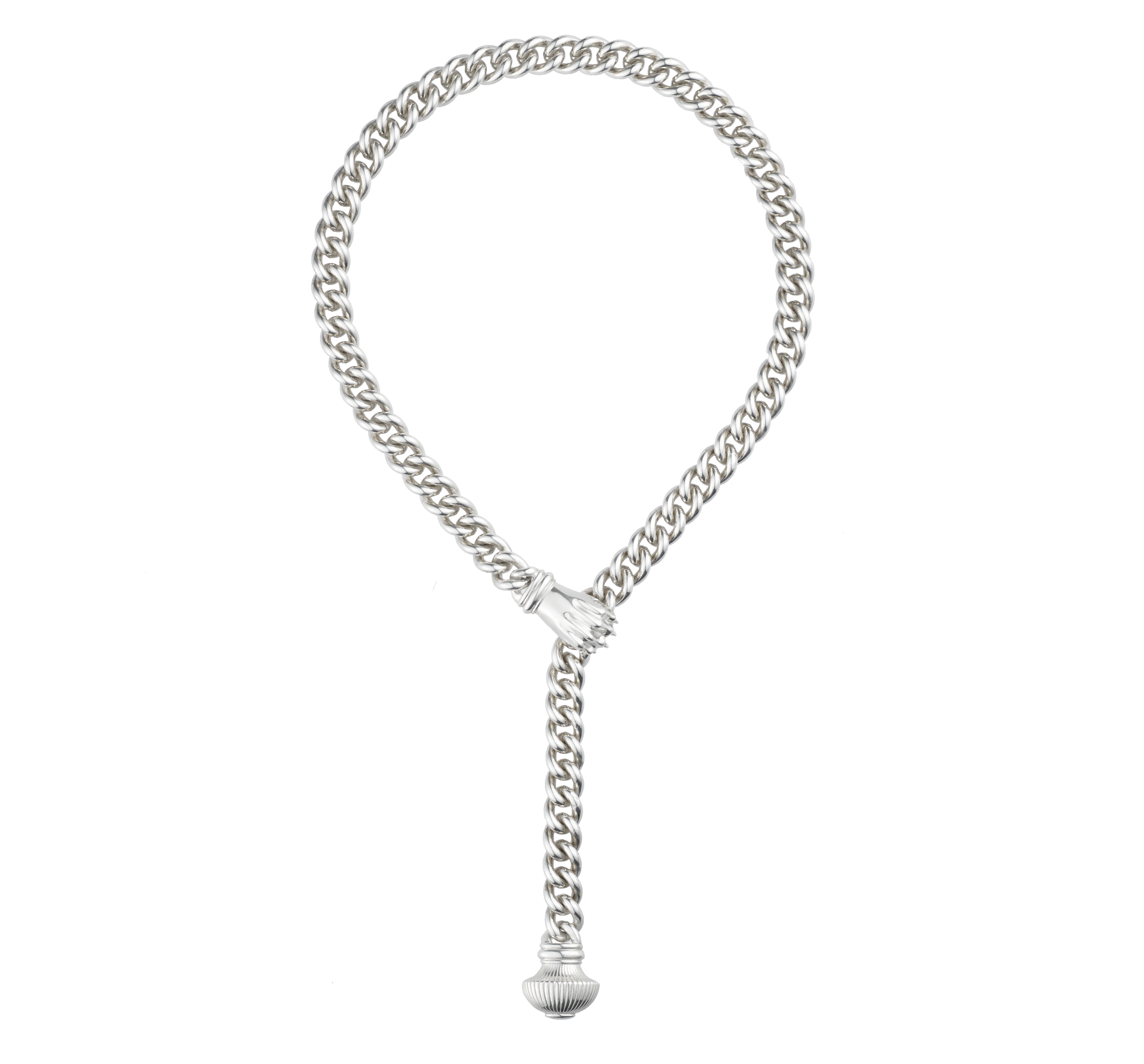 Sterling Silver Necklace Rhodium Plated Patte de Lion